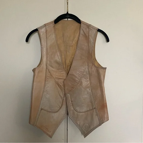 Vintage Italian Lambskin Leather Vest in Nude/Beige - Picture 1 of 12